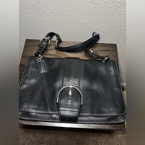 Coach Black Leather Flap Shoulder Bag — Vintage Buckle Style